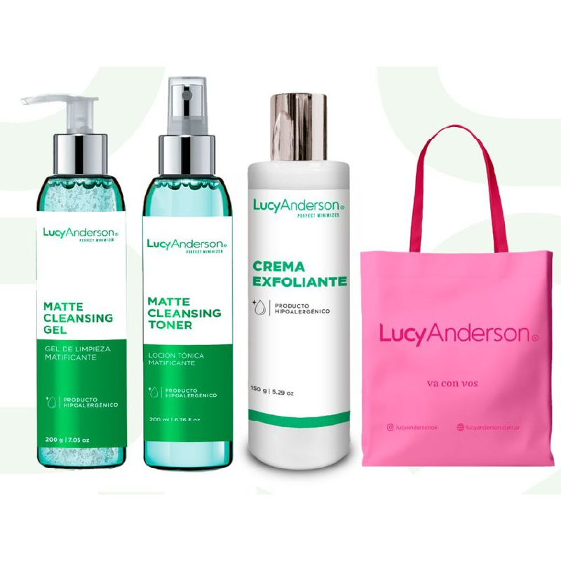 LUCY ANDERSON SET LIMPIEZA PROFUNDA - GEL, LOCION TONICA Y CREMA EXFOLIANTE